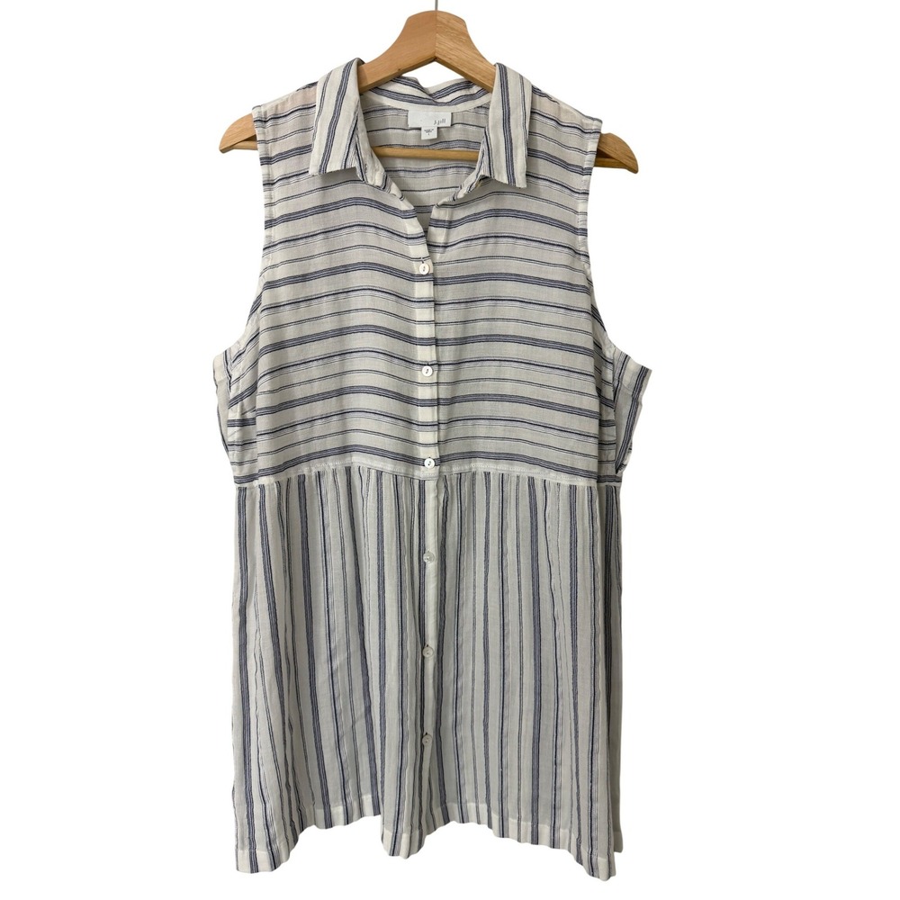 J. Jill Womens Large Blue White Striped Sleeveless Mixed Media Button Down Top